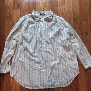 Chaps Cream and Blue Striped Button-Down Shirt